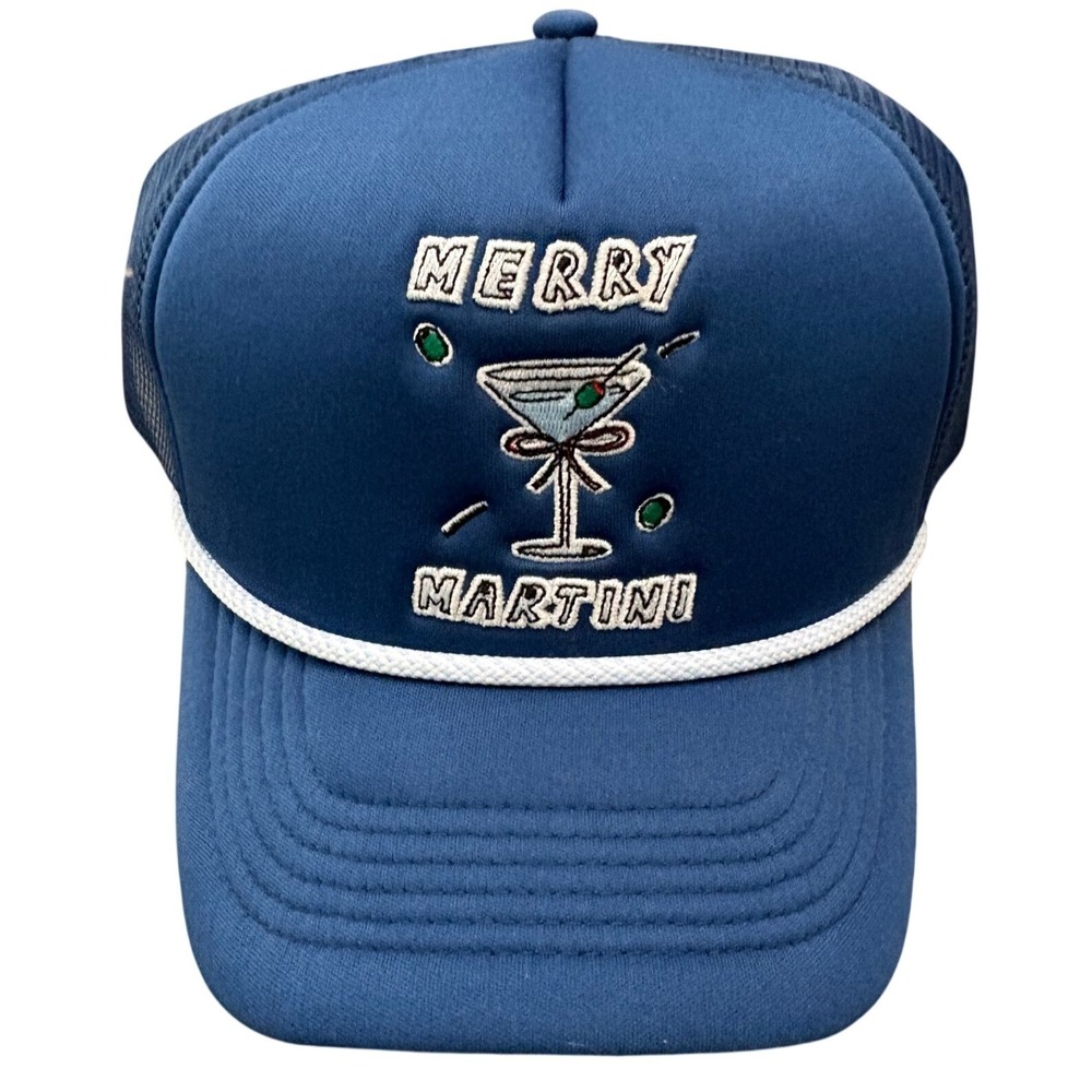 Anthropologie Nephthys Illustrated Merry Martini Trucker Hat NWT Blue OSFA
